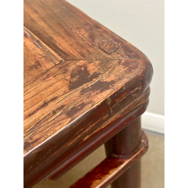 Chinese Antique Square Elm Stool / Table With Round Legs, Circa 1890. For Sale - Image 10 of 15