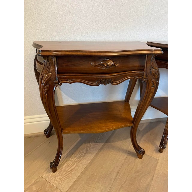 Vintage Provincial Rococo Style Carved Walnut Nightstand Table - a Pair For Sale - Image 4 of 12