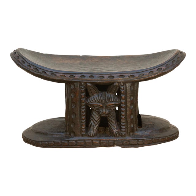 Finely Carved African Feline Bamus Stool For Sale