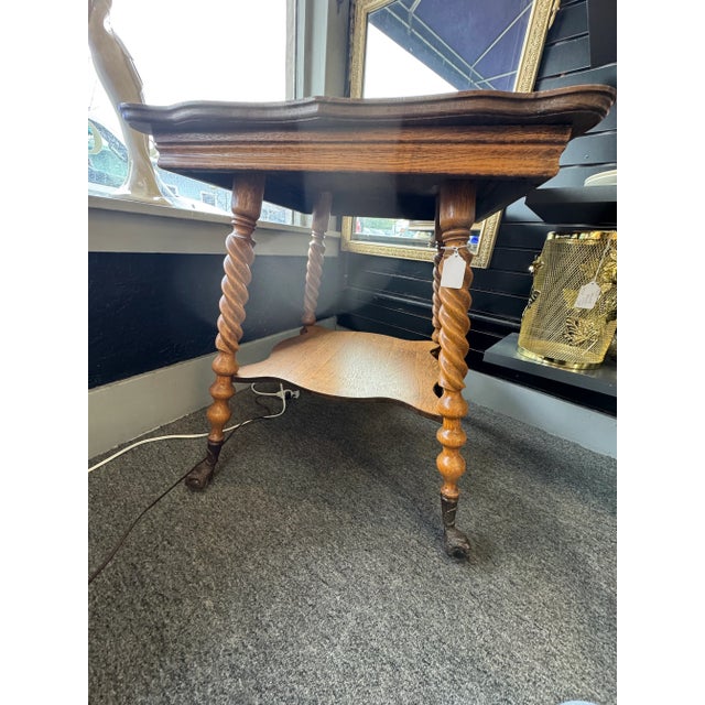Chestnut Antique Barley Twist Leg, Quarter Sawn Oak Entry or Parlor Table For Sale - Image 8 of 12