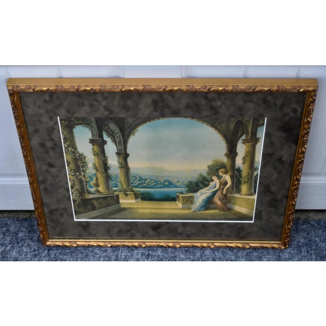Vintage Twilight Lithograph Matted Print Framed Art Deco Uv Glass 1980s For Sale - Image 13 of 13