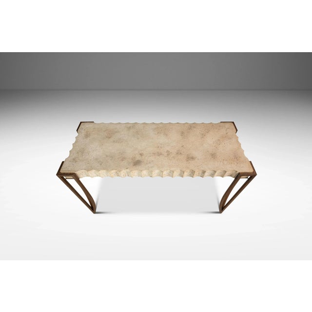 Mid-Century Post Modern Art Deco Console / Sofa Table in Cement & Patinaed Steel in the Manner of R & Y Augousti, Usa, C. 1990s For Sale In Orlando - Image 6 of 17