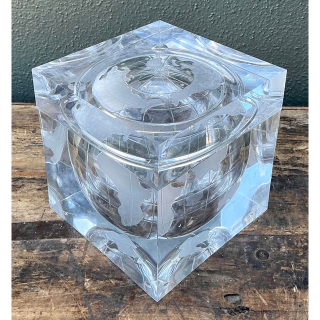 Plastic Vintage Etched Lucite Global Ice Bucket For Sale - Image 7 of 12