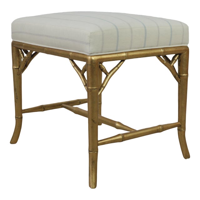 Vintage Rectangular American Gold-Plated Imitation Bamboo Leg Footstool/Piano Stool/Dressing Stool, For Sale