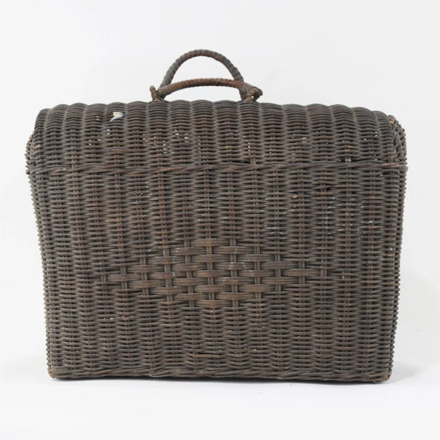 Vintage Woven Rattan Picnic Basket With Handle & Lid – Handwoven Storage & Décor For Sale - Image 11 of 11