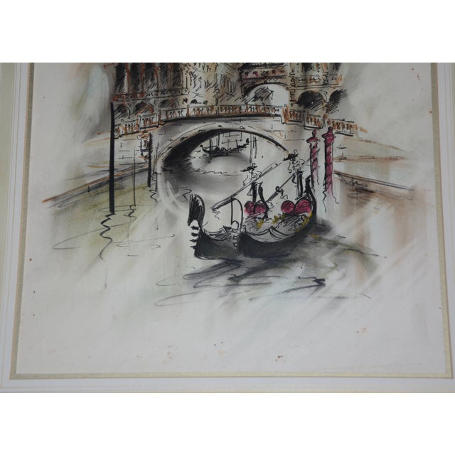 This lovely watercolor showcases the waters of Venice with boaters slowly floating along. The buildings in the background...