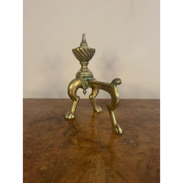 19th Century ntique Victorian Brass Fire Dogs, 1880, Set of 2 For Sale - Image 5 of 6