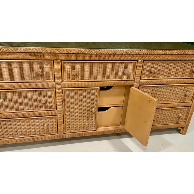 Chestnut 1970s Henry Link for Lexington Woven Rattan & Wicker Triple Dresser For Sale - Image 8 of 11
