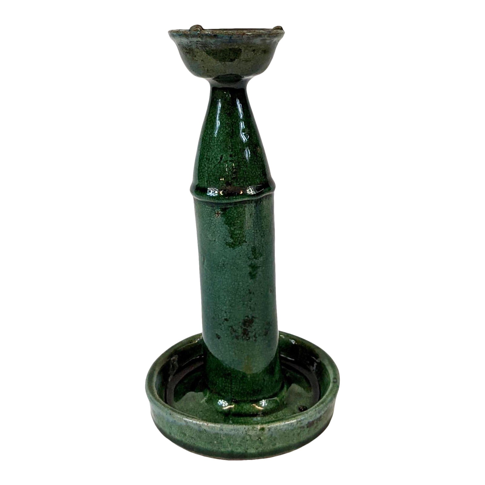 19th Century Shiwan Ware Green Glazed Ceramic Oil Lamp Chairish