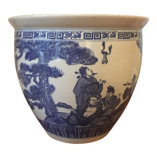 Large Vintage Asian Blue & White Urn For Sale