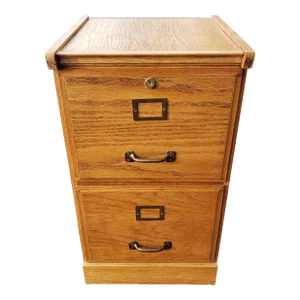 Vintage Two-Drawer Oak Locking Filing Cabinet