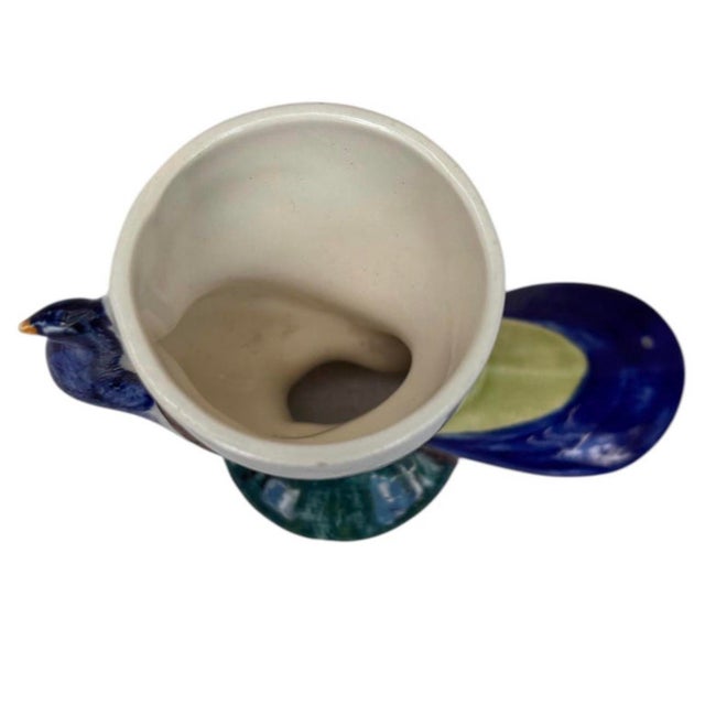 De Sarreguemines French Majolica Peacock Egg Cup Sarreguemines Circa 1920 For Sale - Image 4 of 9