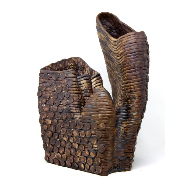 Mid 20th Century Sculptural Mid Century Modern Brutalist Studio Art Pottery Vase Signed For Sale - Image 5 of 10