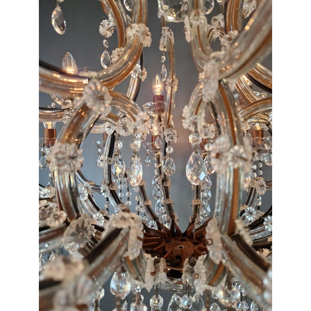 Large Antique Crystal Chandelier Restored Italian Bohemian Style Vintage For Sale - Image 9 of 18