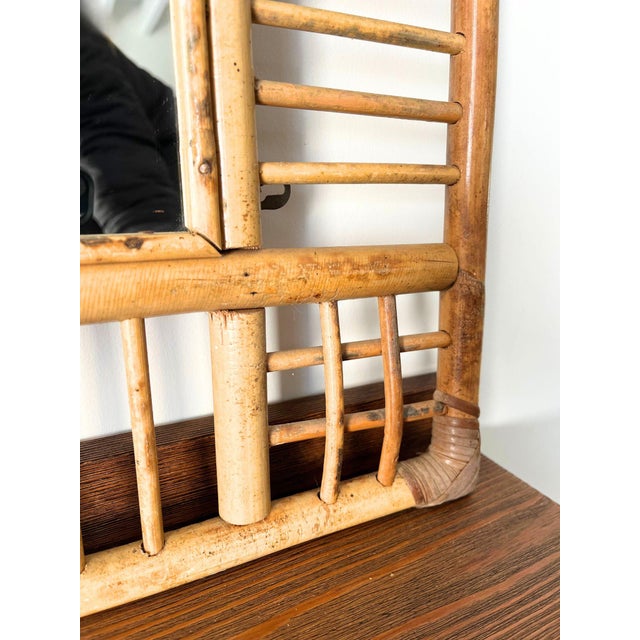 1970s Bamboo Wall Mirror with Geometric Lattice Design, 1970 For Sale - Image 5 of 8