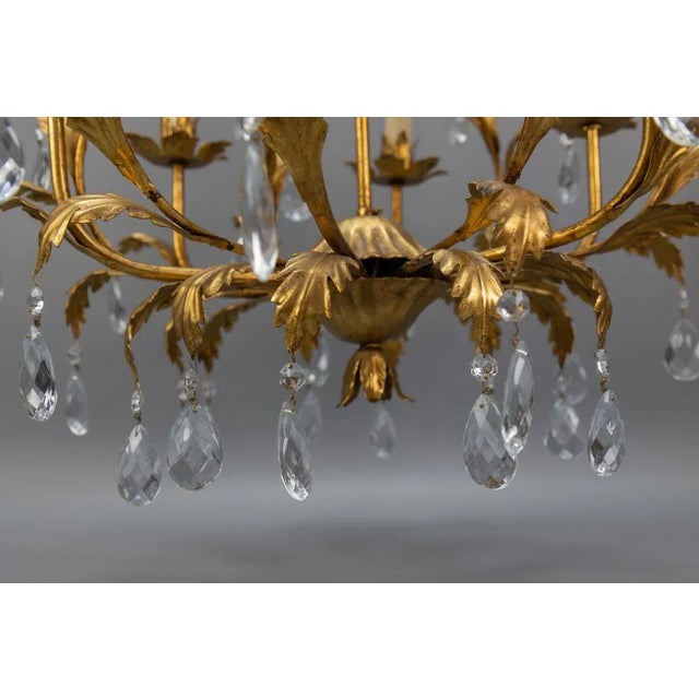 Hollywood Regency Style Gilt Metal and Crystal Glass Six-Light Chandelier, Italy For Sale - Image 13 of 18