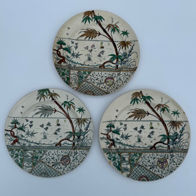 Set of 3 Antique brown transferware plates, part of the "Melbourne" pattern, produced by Gildea & Walker Potteries in...