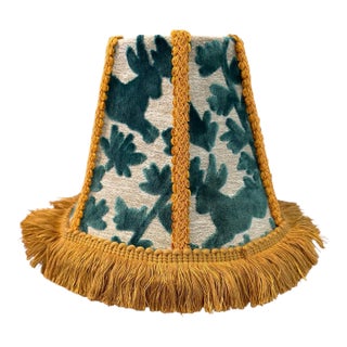 Designer Covington “Luv Bunny” Teal Velvet Lamp Shade With Gold Fringe — Custom One-of-a-Kind For Sale