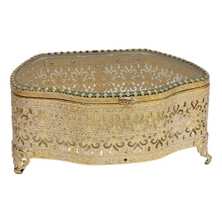 Mid 20th Century Detailed Brass Jewelry Casket* For Sale