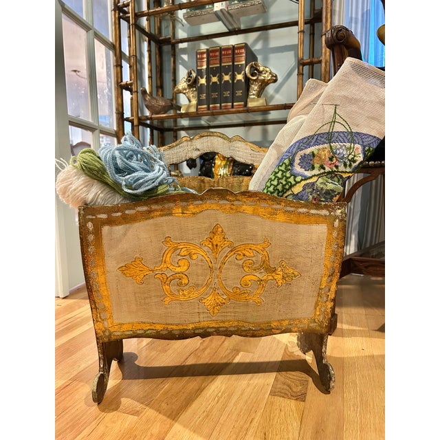 Rustic European Mid 20th Century Italian Giltwood Florentine Magazine Holder For Sale - Image 3 of 11