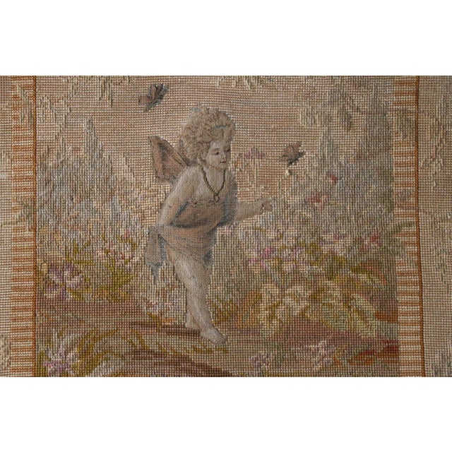 Antique French Needlepoint Firescreen | Louis XVI Style Hand-Painted & Gilt Wood Fireplace Screen | Cherub Tapestry For Sale - Image 16 of 18