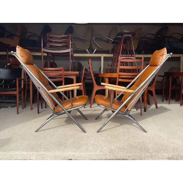 Set of Accent Tan Leather Chairs For Sale - Image 12 of 12