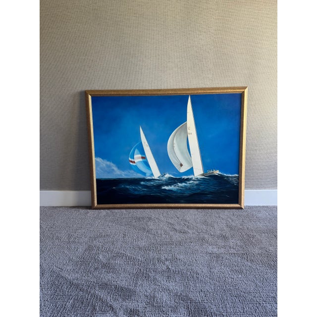 Robin's Egg Blue Oversized “Regatta” Acrylic Original Painting For Sale - Image 8 of 8