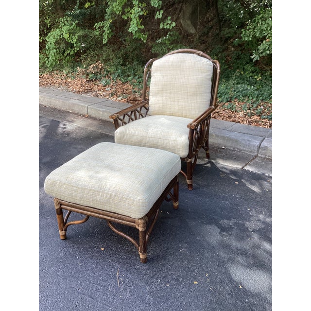 Vintage McGuire Rattan Lounge Chair and Ottoman With New Upholstery For Sale In Atlanta - Image 6 of 11