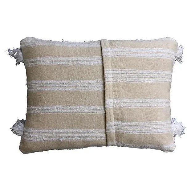 Handwoven Moroccan Berber wedding sham from the High Atlas mountains. Featuring an elaborate horizontal bands with ornate...