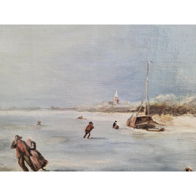 Dutch Winter Landscape, 1800s, Oil on Canvas, Framed For Sale - Image 5 of 10