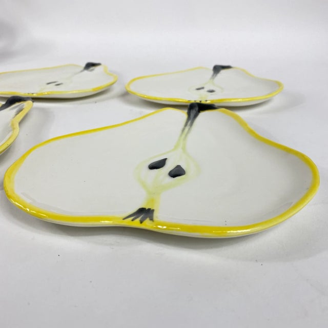 Ernestine Italian Hand Painted Ceramic Pear Plates by Ernestine Canonn, Salerno - Set of 4 For Sale - Image 4 of 8