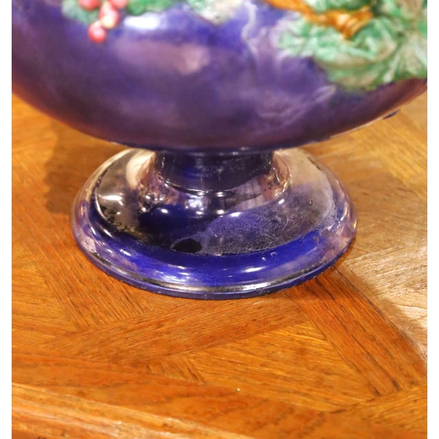 Blue 19th Century French Barbotine Terracotta Urn Signed MI De Sèvres 1858 For Sale - Image 8 of 11