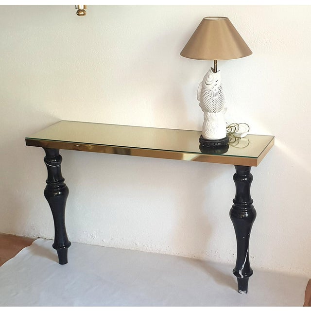 Large Mid-Century Modern Italian Black Marble & Brass ...