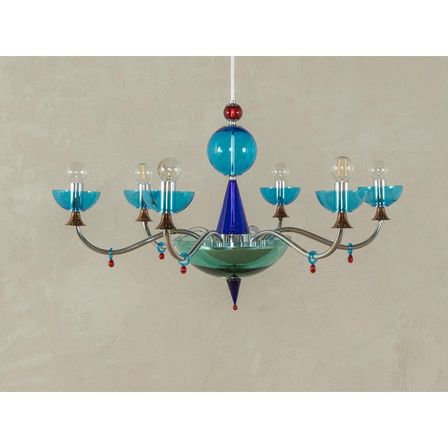 Postmodern Blue Chandelier, 1980s For Sale - Image 4 of 14