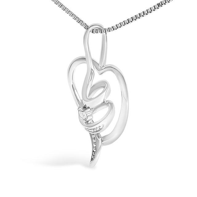 Espira 10K White Gold .03 Cttw Diamond-Accented Round-Cut Diamond Swirl Open Heart 18" Pendant Necklace (I-J Color, I2-I3 Clarity) For Sale - Image 4 of 5
