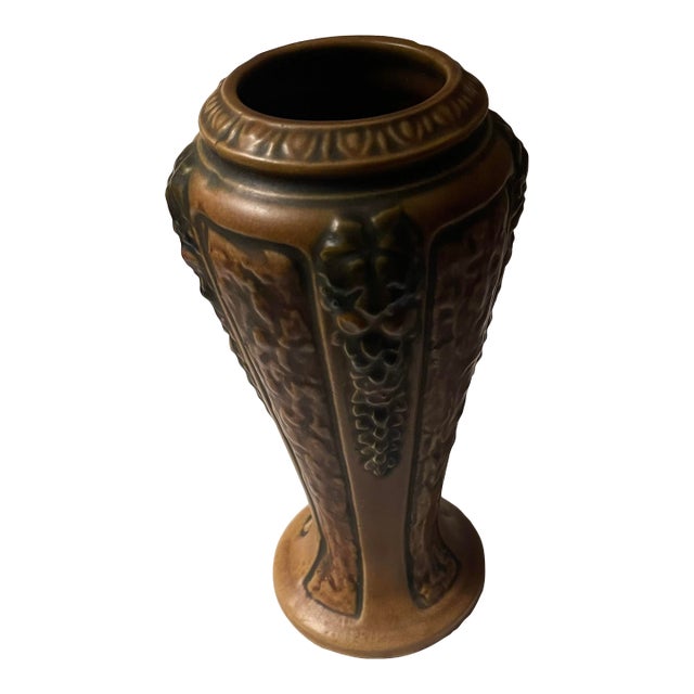 Antique Roseville Pottery 1924 Florentine Vase in a Rich Coppery Textured Brown For Sale