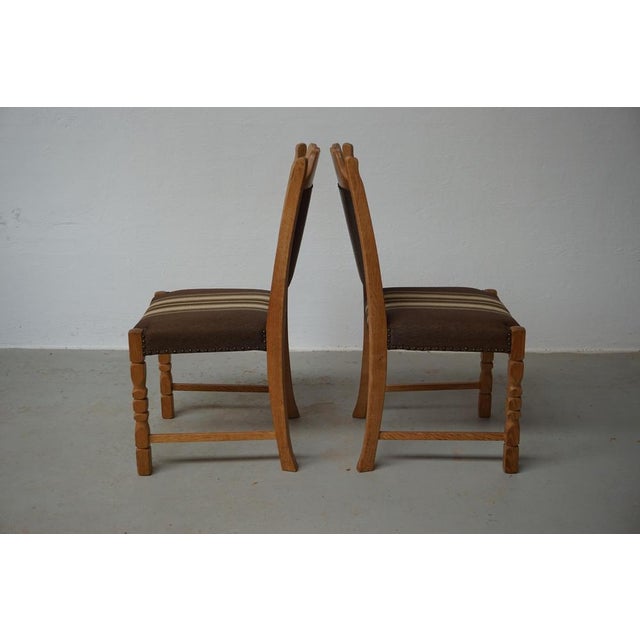 Green Brutalist Danish Oak Dining Chairs in the style of Henning Kjaernulf, 1960s, Set of 6 For Sale - Image 8 of 11