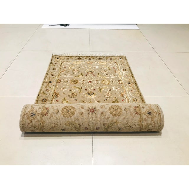 Beige Brown and Olive Green Wool & Silk Jaipur Carpets, 1983, Set of 2 For Sale - Image 8 of 11