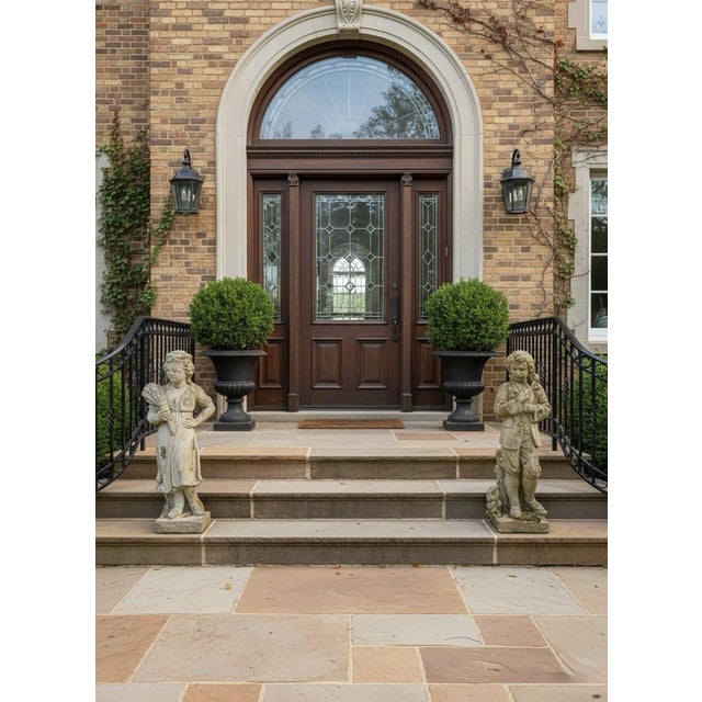 Stone Gray Pair of Vintage Weathered Cast Stone "Country Life" Garden Statues For Sale - Image 8 of 8