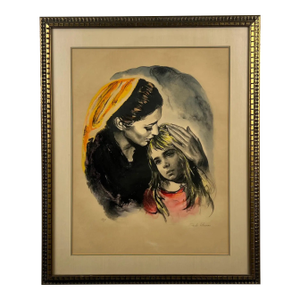 Sandu Liberman " Mother and Daughter" Lithograph Signed & Framed - Artist Proof 1960's