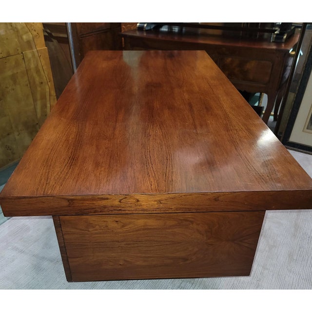 Wood Mid 20th Century Roger Sprunger for Dunbar Floating Rosewood and Chrome Executive Desk For Sale - Image 7 of 9