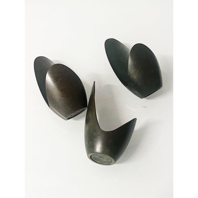 Mid-Century Scandinavian Bronze Candle Holders ( 3 ) For Sale - Image 4 of 8