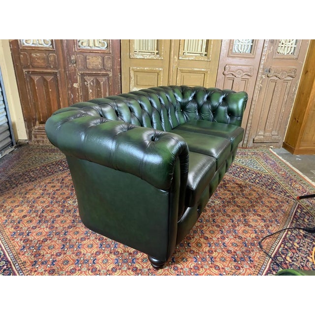 Vintage Mid-Century English Leather Chesterfield 3 Seat ...