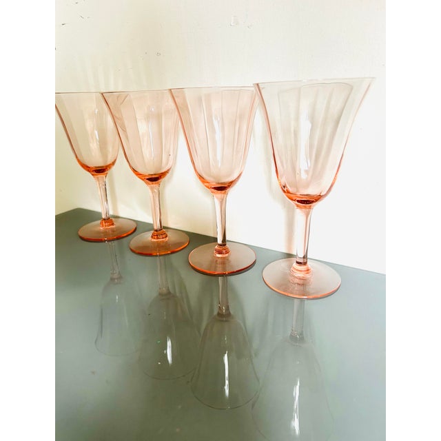 Mid-Century Modern Vintage Pink or Blush Depression Wine Glasses- Set of 4 For Sale - Image 3 of 4