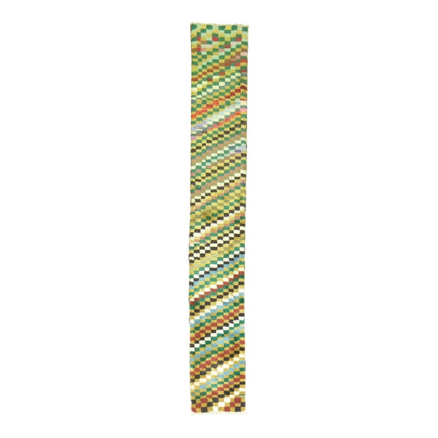 Narrow Checkerboard Vintage Turkish Deco Runner - 1'8" x 10'7" For Sale