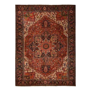 1920 11'x14'7" Red Antique Persian Heriz Even Wear Wool Hand Knotted Oversized Rug