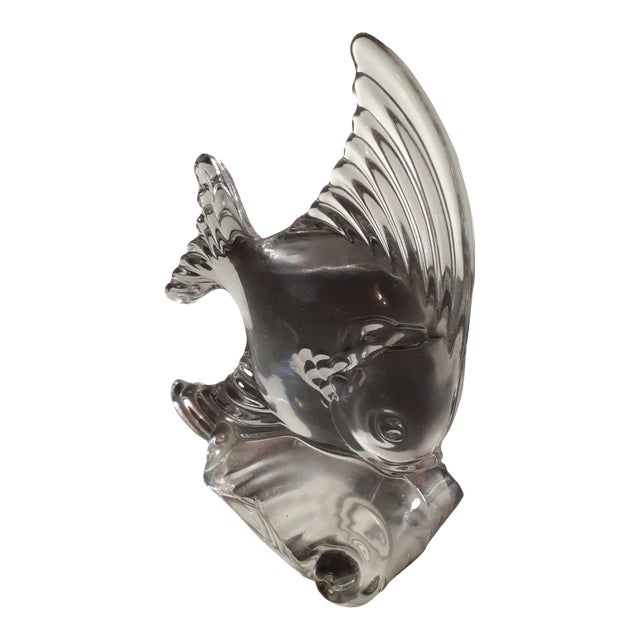 Vintage Clear Art Glass Fish on Pedestal Sculpture For Sale