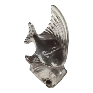 Vintage Clear Art Glass Fish on Pedestal Sculpture