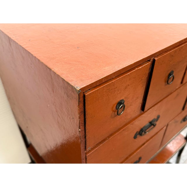 Orange Asian Influenced Orange Lacquered Drawer Chest, Vintage For Sale - Image 8 of 12