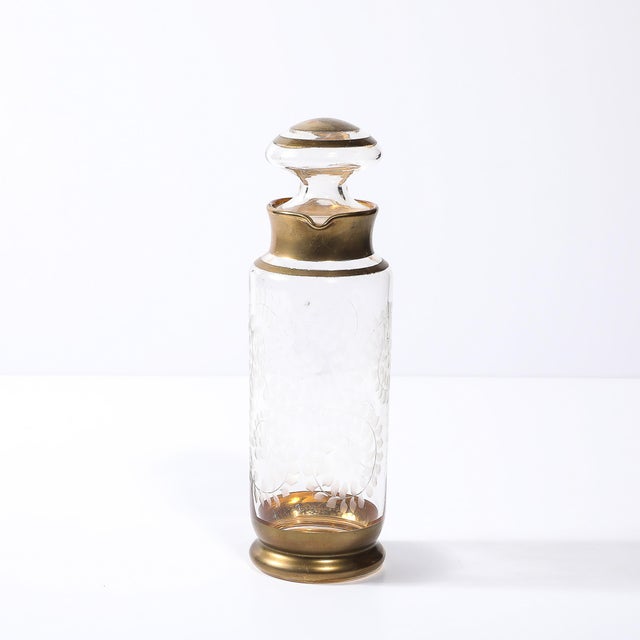 1960s Mid Century Modern Decanter Set With Eight Glasses in Gilt Detailing and Etched Glass For Sale - Image 16 of 18